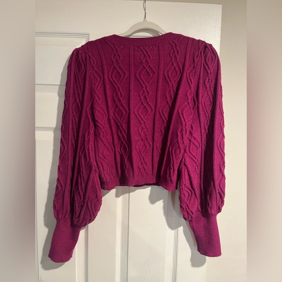 Lulu’s Magenta Cable Knit Cropped Sweater Top - Picture 3 of 7